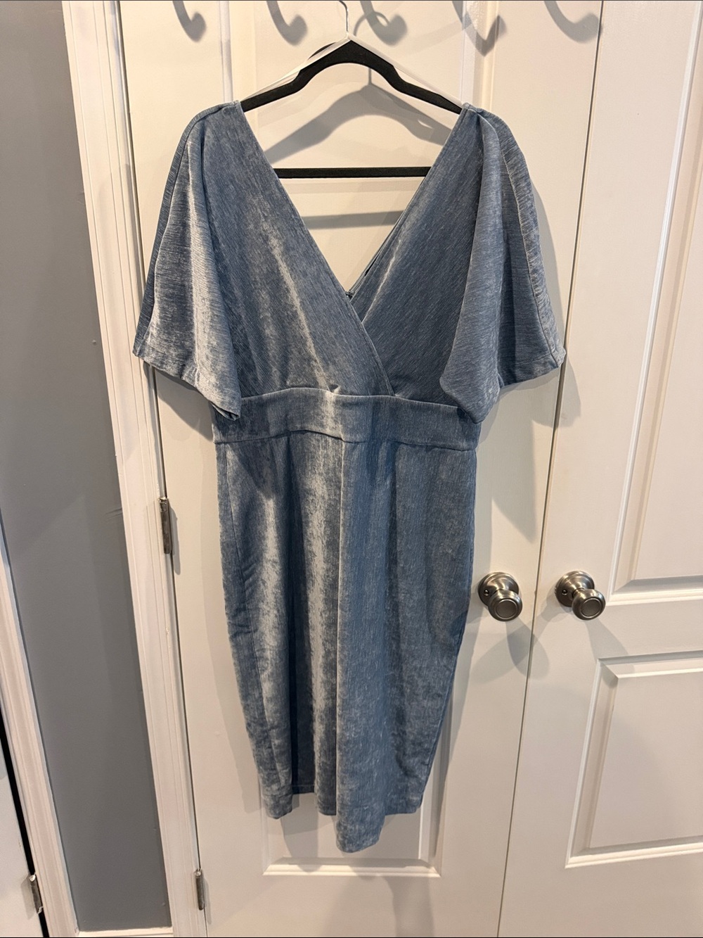 Donna Morgan Shimmery Light Blue Velvet Wrap Dress